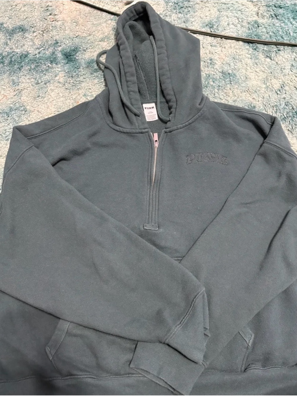 PINK Victoria's Secret Half-Zip Hoodie Sweatshirt - Green
